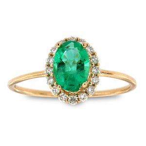 Oval Green Emerald Halo Diamond Ring 3/4 ct.